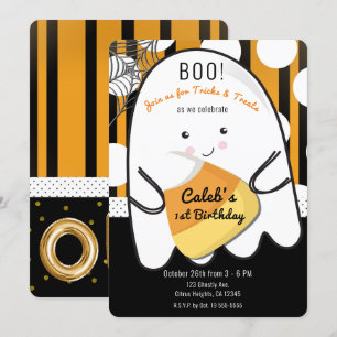 Convite Fantasma Fofo Boo Festa de Aniversário de 1 Um Ano