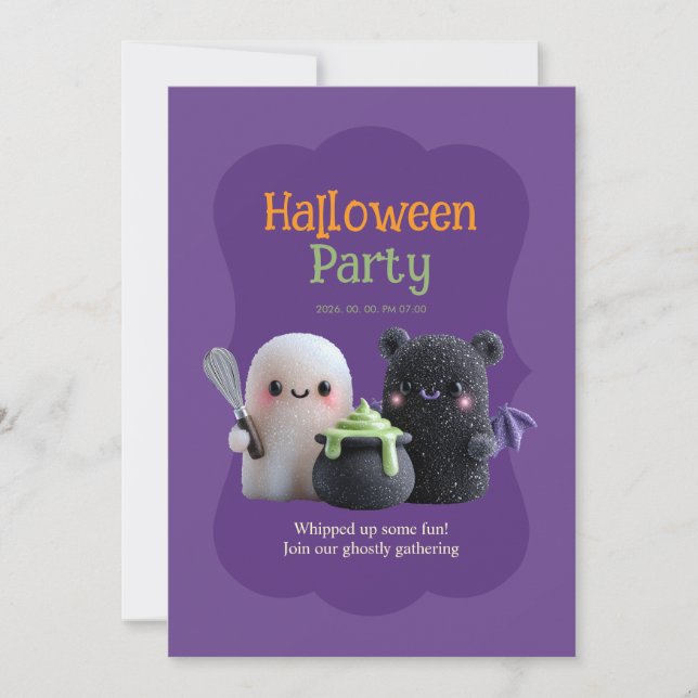 Convite Fantasma Fofo, Mas Doce Urso & Fantasma (Frente)