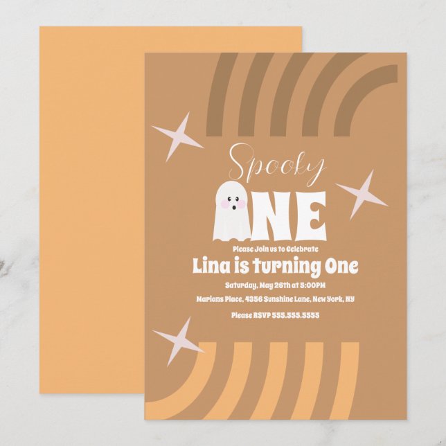 Convite Fantasma Groovy Assustador Aniversário de Hallowee (Frente/Verso)