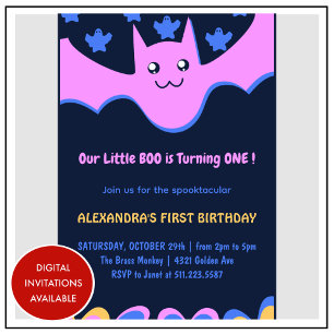 Convite Fantasma Morcego Voador Pequeno Boo Aniversário de