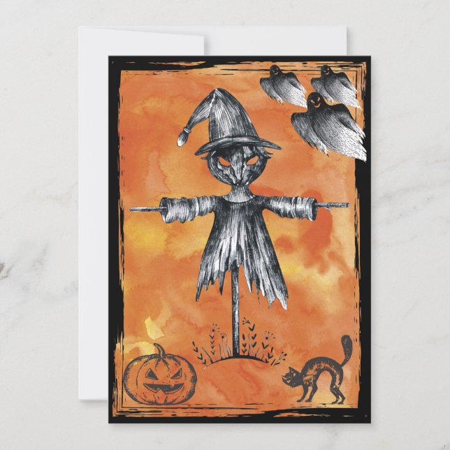 Convite Fantasma Negro do Halloween (Frente)