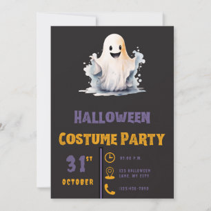 Convite Fantasma Super Fofo Moderno Preto Halloween