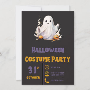 Convite Fantasma Super Fofo Moderno Preto Halloween