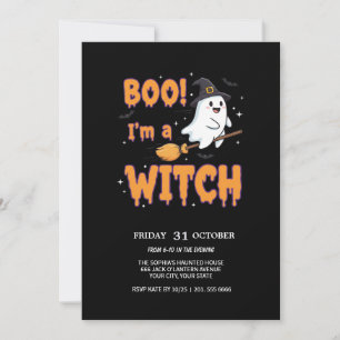 Convite Fantasma Voando na Broom Spooky Party Card