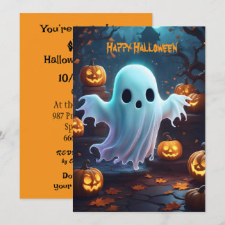 Convite Fantasmagorico Cute Pequeno Fantasma e Abóboras