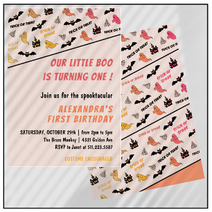 Convite Fantasmagórico Fantasma Rosa Aniversário de 1 ano 