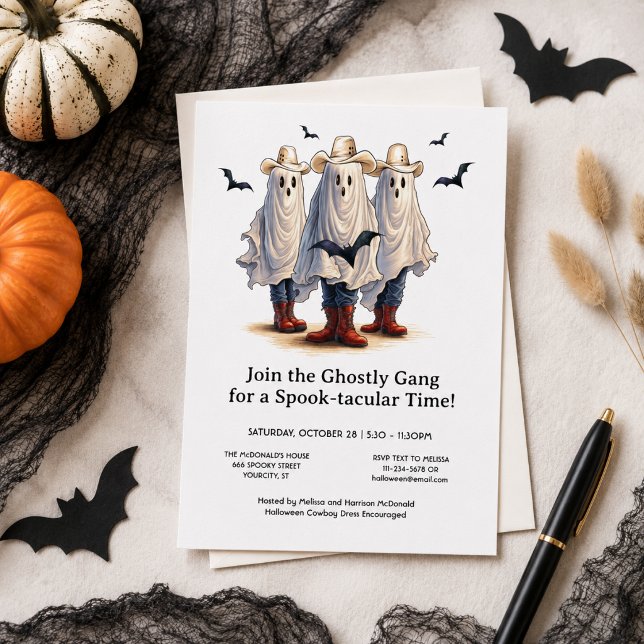 Convite Fantasmas Assustadores de Cowboy no Halloween West (Customize with your event details.  Matching items available in the collection )