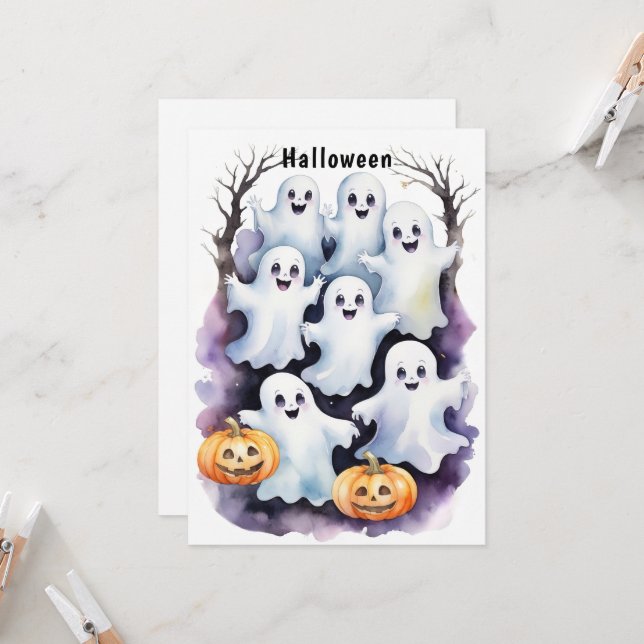 Convite Fantasmas bonitos com a Ilustração do Halloween de (Frente/Verso In Situ)