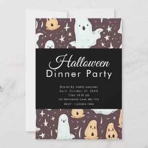 Convite Fantasmas Bonitos Jantar de Halloween Marrom