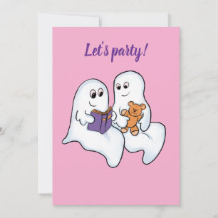 Convite Fantasmas bonitos lendo juntos no Halloween