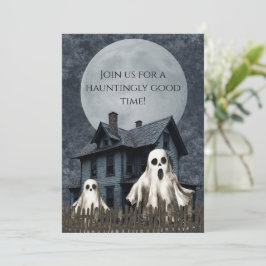 Convite Fantasmas Brancos Assustadores em um Fundo Assombr