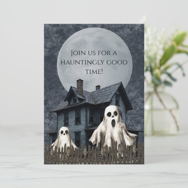 Convite Fantasmas Brancos Assustadores num Fundo Assombrad (Em pé/Frente)