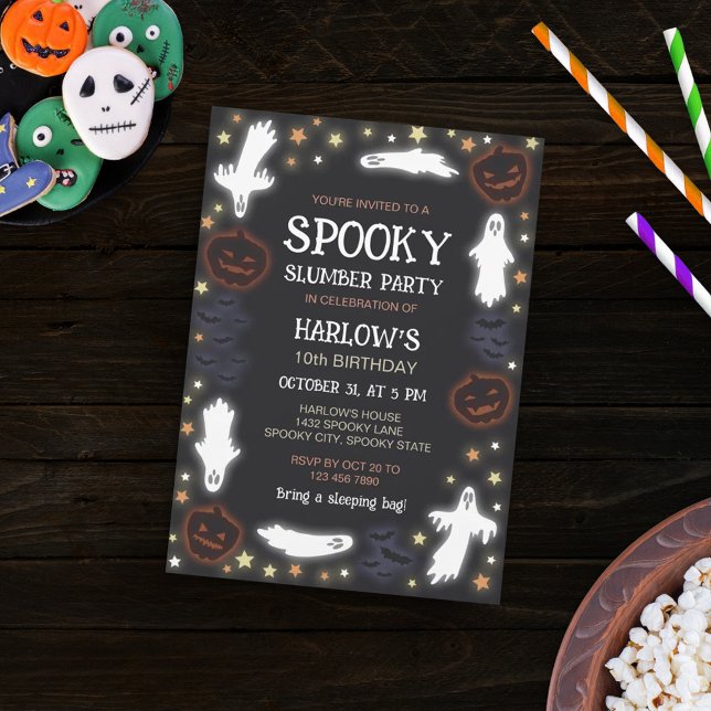 Convite Fantasmas brilhantes Pumpkins Bats Spooker Sumber  (Criador carregado)