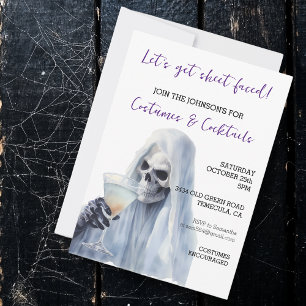 Convite Fantasmas de Lençol Rostos de Fantasia e Coquetéis