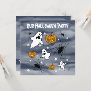 Convite Fantasmas do Halloween, Pumpkins e aranha personal