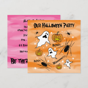 Convite Fantasmas do Halloween, Pumpkins e aranha personal