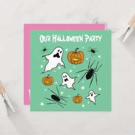 Convite Fantasmas do Halloween, Pumpkins e aranha personal