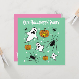 Convite Fantasmas do Halloween, Pumpkins e aranha personal