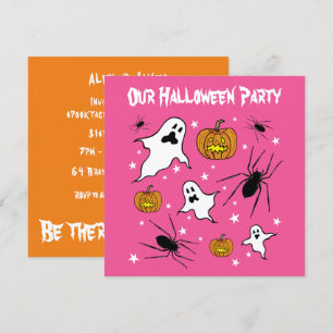 Convite Fantasmas do Halloween, Pumpkins e aranha personal