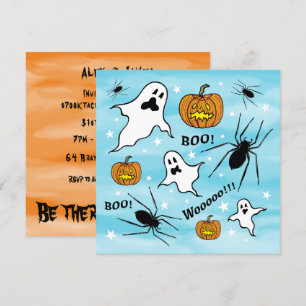 Convite Fantasmas do Halloween, Pumpkins e aranha personal