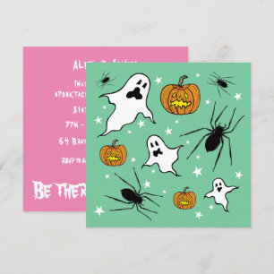 Convite Fantasmas do Halloween, Pumpkins e aranha personal