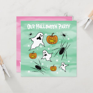 Convite Fantasmas do Halloween, Pumpkins e aranha personal