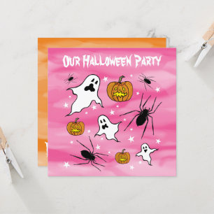 Convite Fantasmas do Halloween, Pumpkins e aranha personal