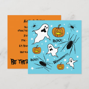 Convite Fantasmas do Halloween, Pumpkins e aranha personal