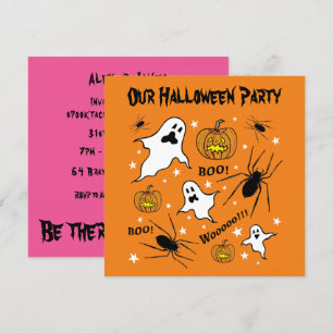 Convite Fantasmas do Halloween, Pumpkins e aranha personal