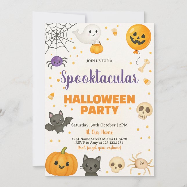 Convite Fantasmas, Morcegos e Batidos ou Trick-or-Treat Ba (Frente)