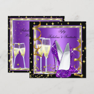 Convite Fantástico 50 Fantásticas Festa Roxo Dourado Preto