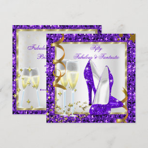 Convite Fantástico 50 Fantástico Aniversário Roxo Branco D
