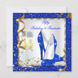 Convite Fantástico 50 Fantásticos Aniversário Azul Branco