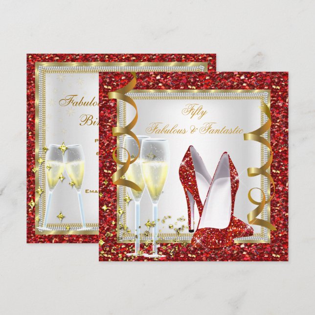 Convite Fantástico 50 Fantásticos Vermelho Branco Dourado  (Frente/Verso)