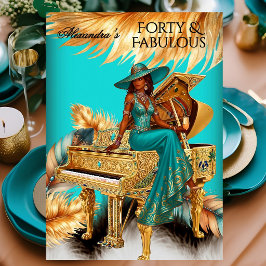 Convite Fantástico Aniversário Exótico Azul Turquesa Piano