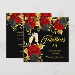 Convite Fantástico Champanhe de Aniversário Rosas Vermelha