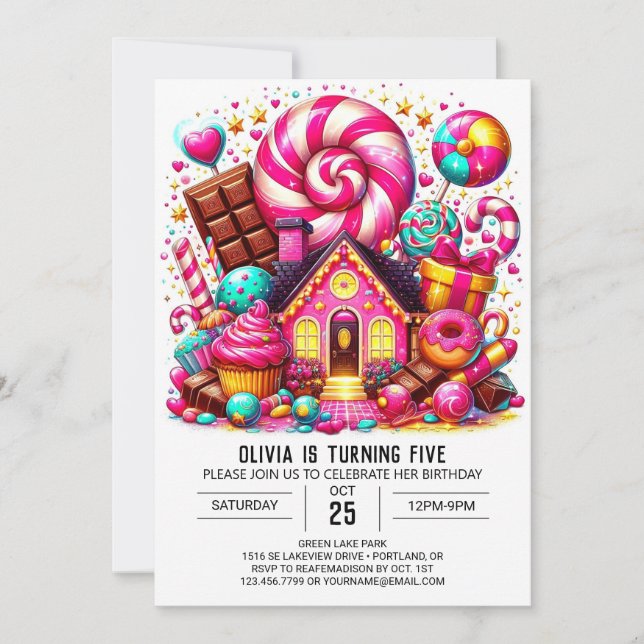 Convite Fantasy Adorable Candyland Digital Birday (Frente)