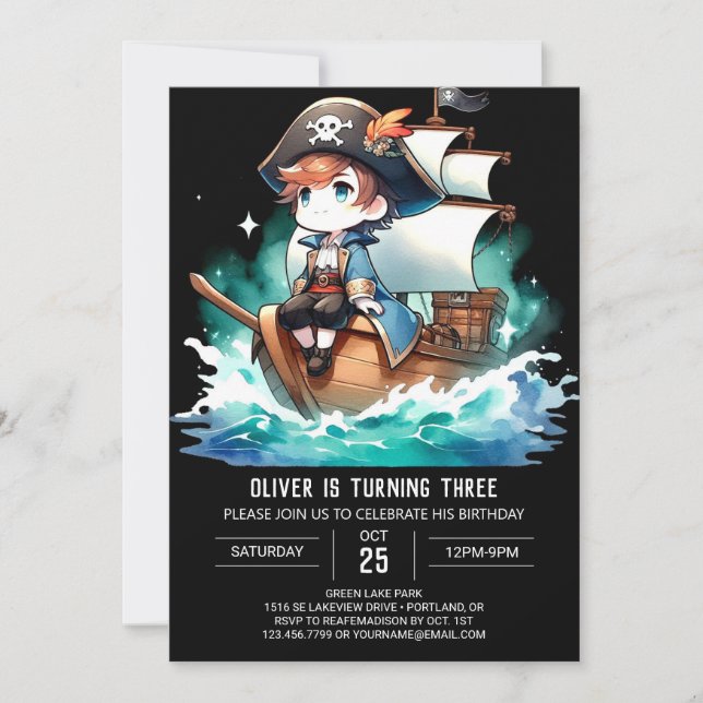 Convite Fantasy Adorable Pirate Birthday (Frente)