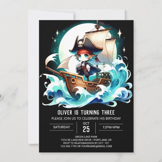 Convite Fantasy Adorable Pirate Birthday (Frente)