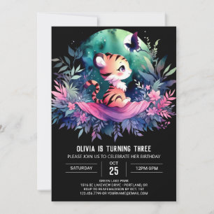 Convite Fantasy Adorable Tiger Birthday