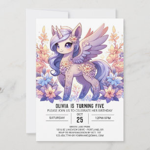 Convite Fantasy Adorable Unicorn Digital Birthday