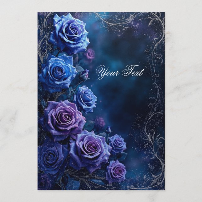 Convite Fantasy Blue and Purple Wedding Roses (Frente)