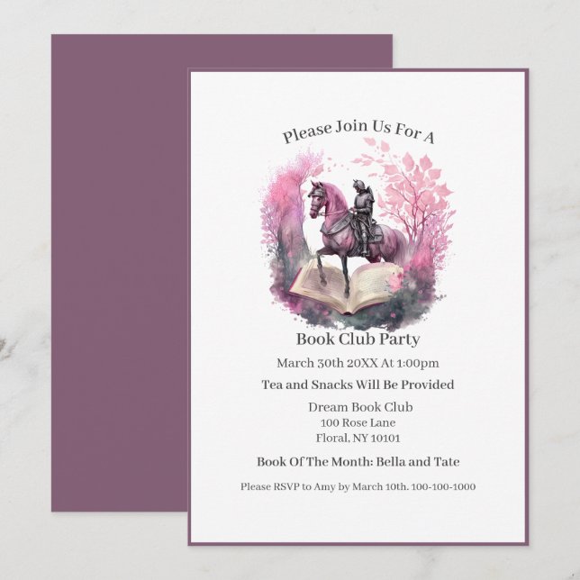 Convite Fantasy Book Lover, Clube do Livro (Frente/Verso)