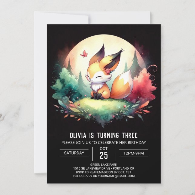 Convite Fantasy Digital Fox Birthday (Frente)