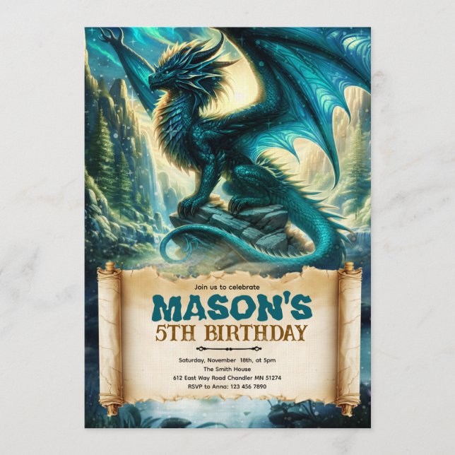 Convite Fantasy Dragon Birthday Invitation (Frente)