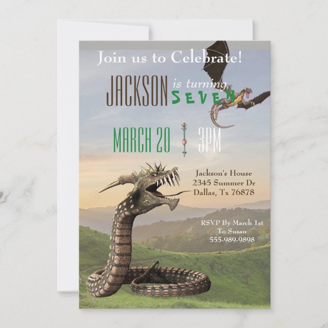 Convite Fantasy Dragon Magic Cobra Serpent Festa de aniver (Frente)