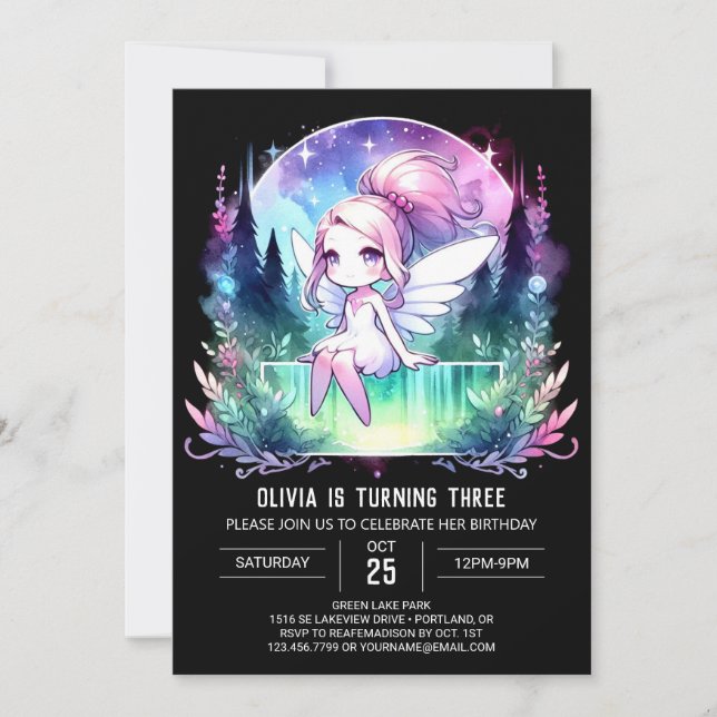 Convite Fantasy Fairy Birthday (Frente)