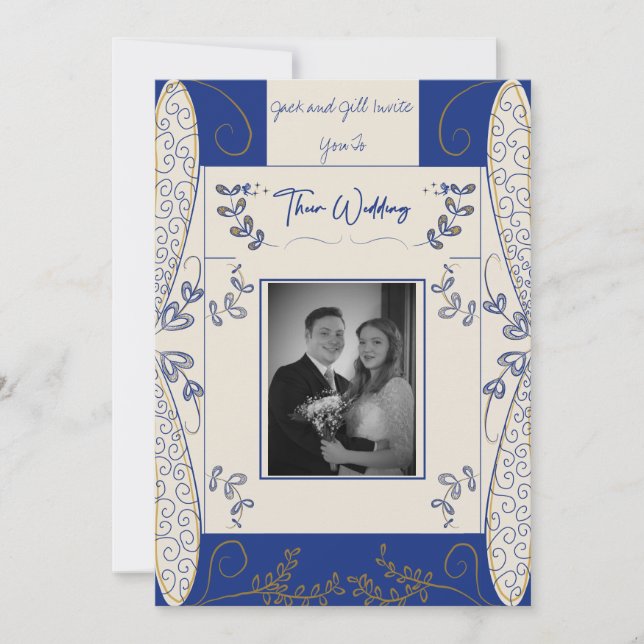 Convite Fantasy Fairy Weditation em Azul e Dourado  (Frente)