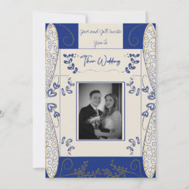 Convite Fantasy Fairy Weditation em Azul e Dourado 