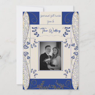 Convite Fantasy Fairy Weditation em Azul e Dourado 